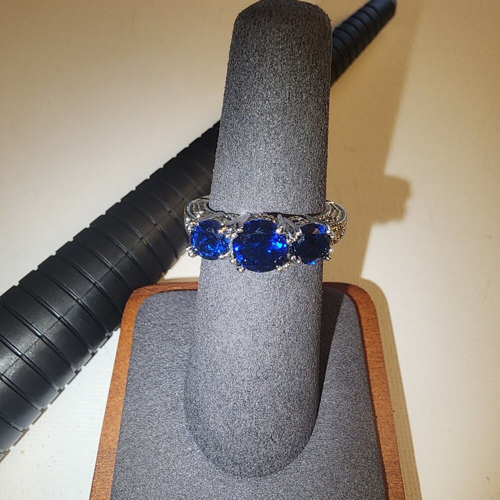 925 STERLING SERAPHIM ANGEL OF LIGHT INSPIRED BLUE FAUX SAPPHIRE RING